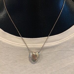 SILVER Tone Heart Necklace on Beaded Chain